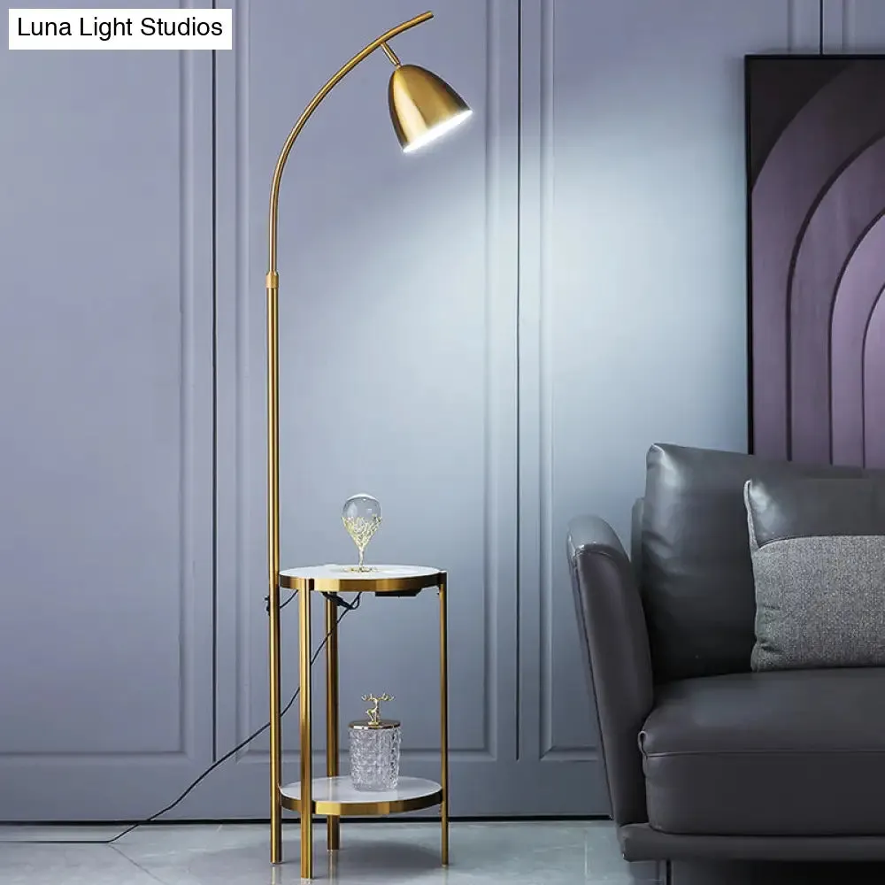 Metallic Single-Bulb Nordic Style Bedside Floor Lamp with 2-Tier Marble Shelf