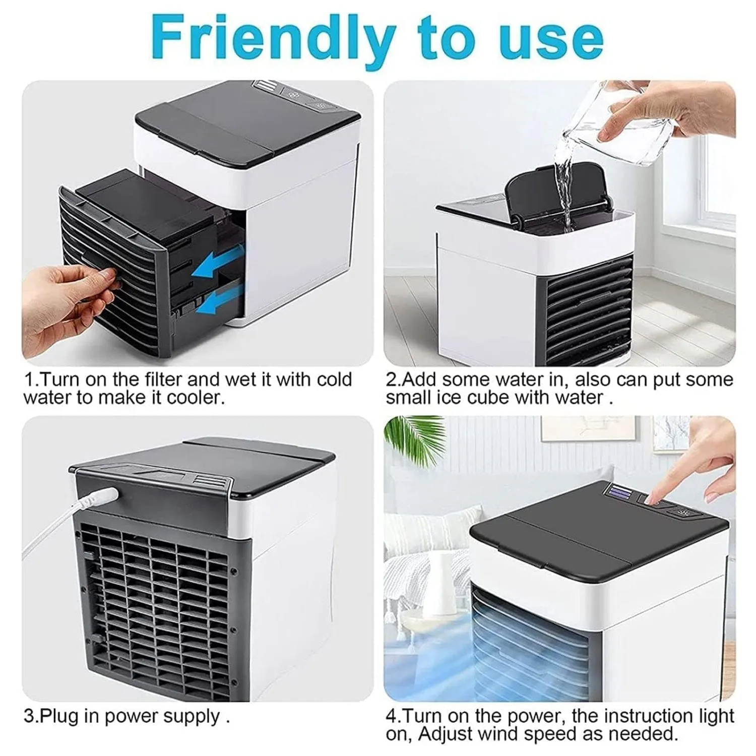 Mini Portable Air Cooler, Personal Space Cooler Easy to fill water and mood led light and portable Air Conditioner Device Cool Any Space like Home Office