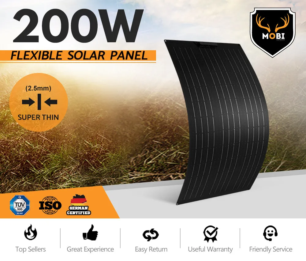 MOBI 200W Flexible Solar Panel Mono Cells 12V RV Boat Caravan Camping 4WD