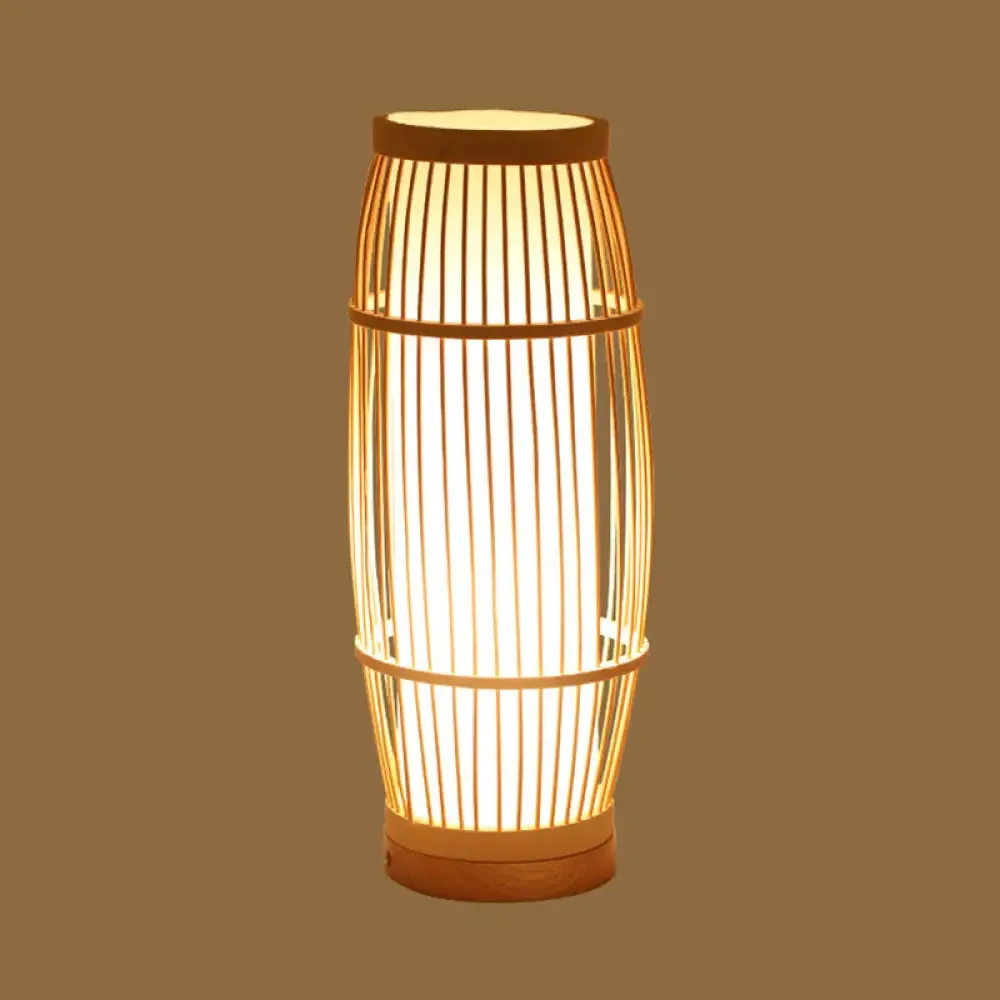 Modern Asian Woven Shade Bamboo Bedside Table Lamp