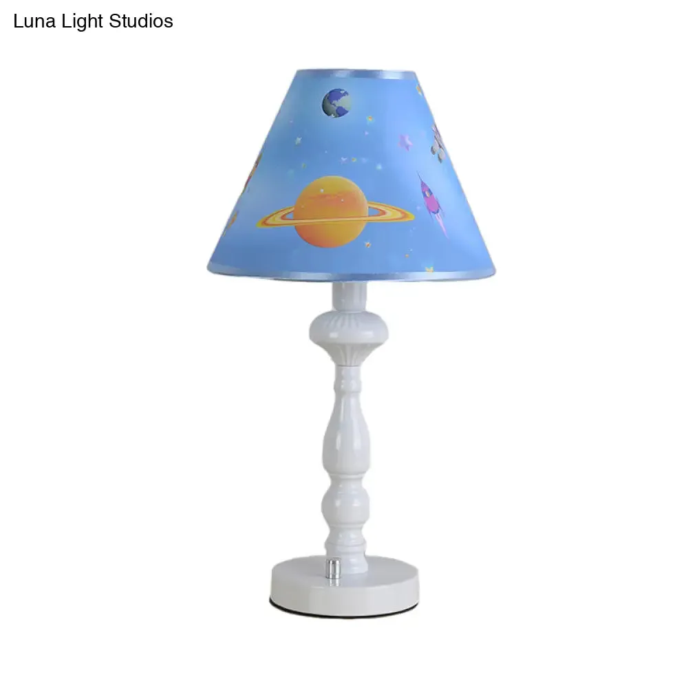 Modern Blue Planet Kindergarten Desk Lamp with Tapered Shade