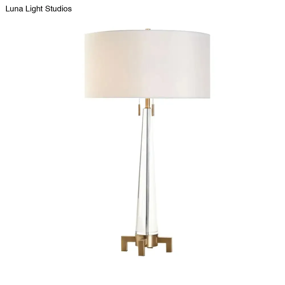 Modern Gold Fabric Nightstand Lamp with 2 Heads Cylinder Task Lighting and Pull Chain