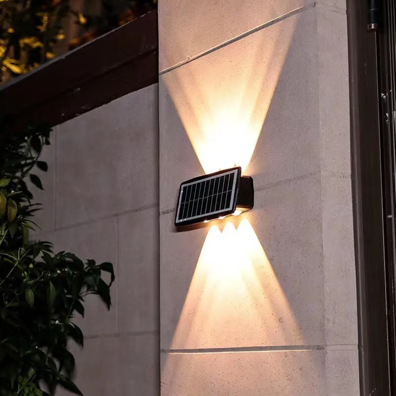 Modern Rectangular Upper And Lower Double Head Solar LED Outdoor Garden Wall Light