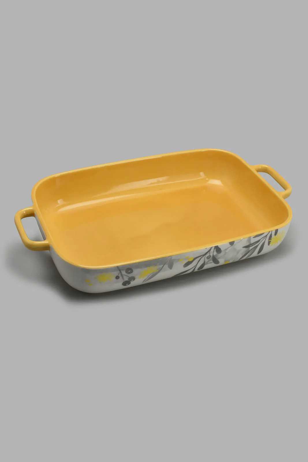 Mustard And White Floral Rectangle Baking Dish