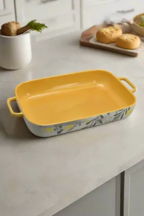 Mustard And White Floral Rectangle Baking Dish