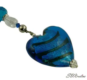 Mystic Aqua Blue Heart Beaded Fan Pull