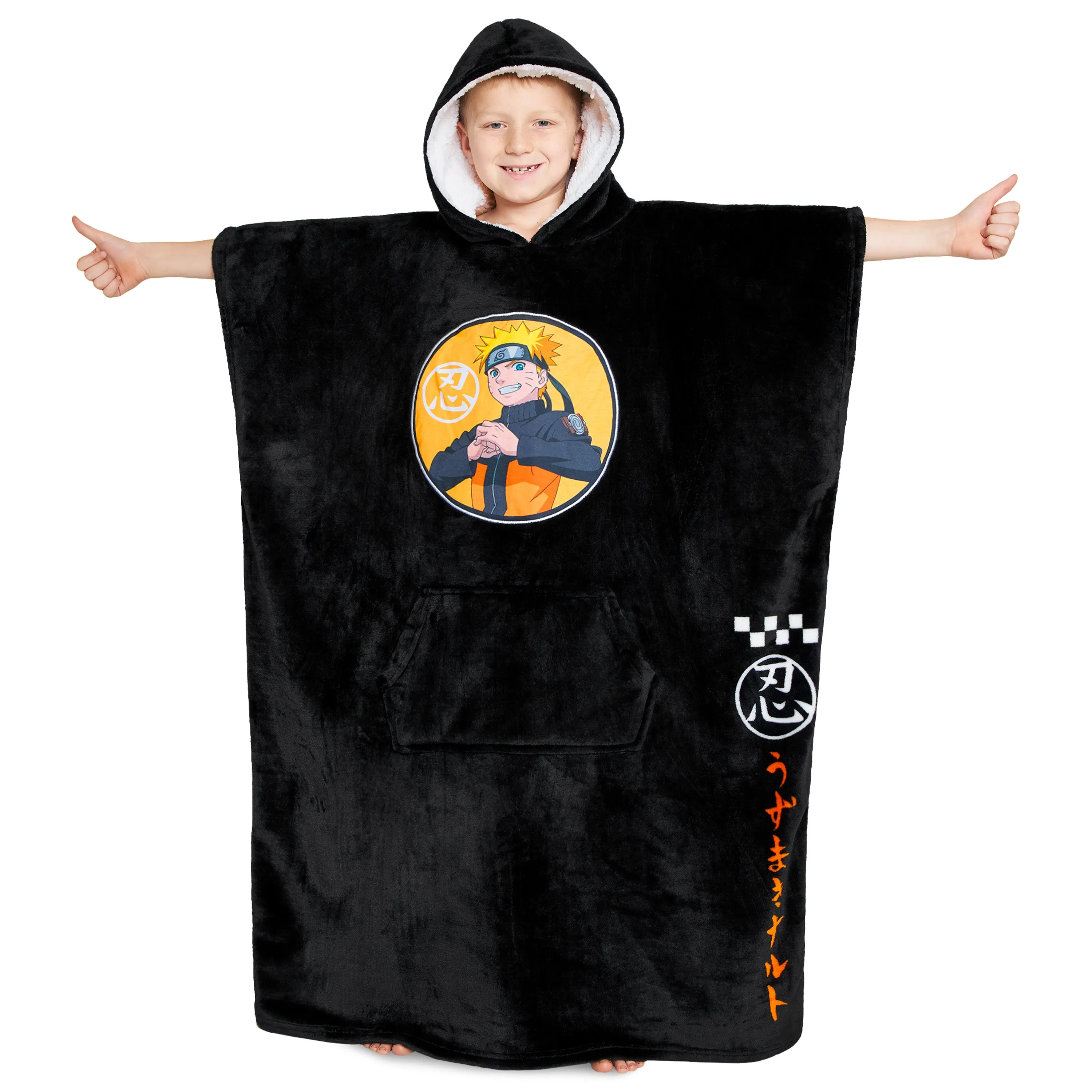 Naruto Fleece Hoodie Blanket for Boys and Teenagers - Black