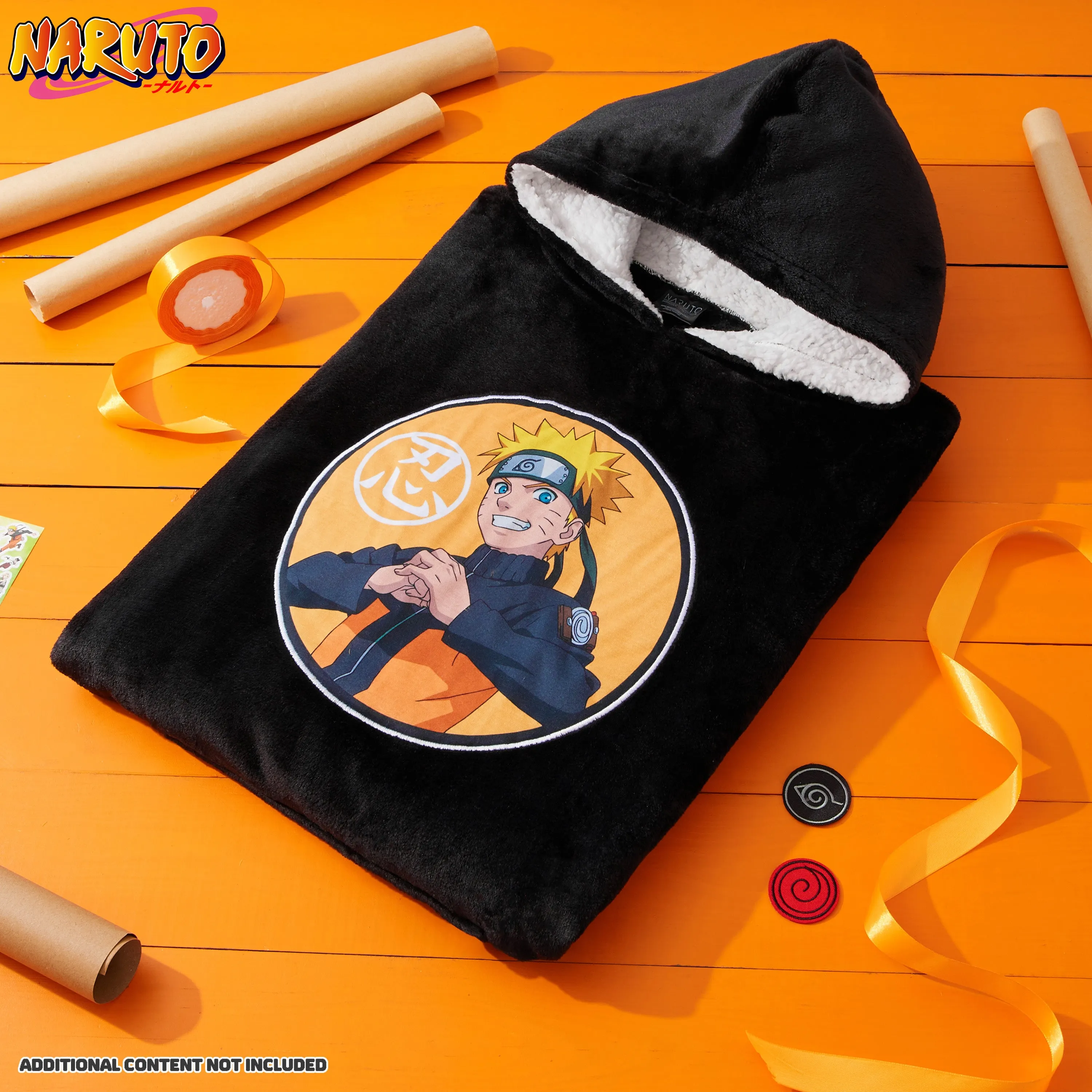 Naruto Fleece Hoodie Blanket for Boys and Teenagers - Black