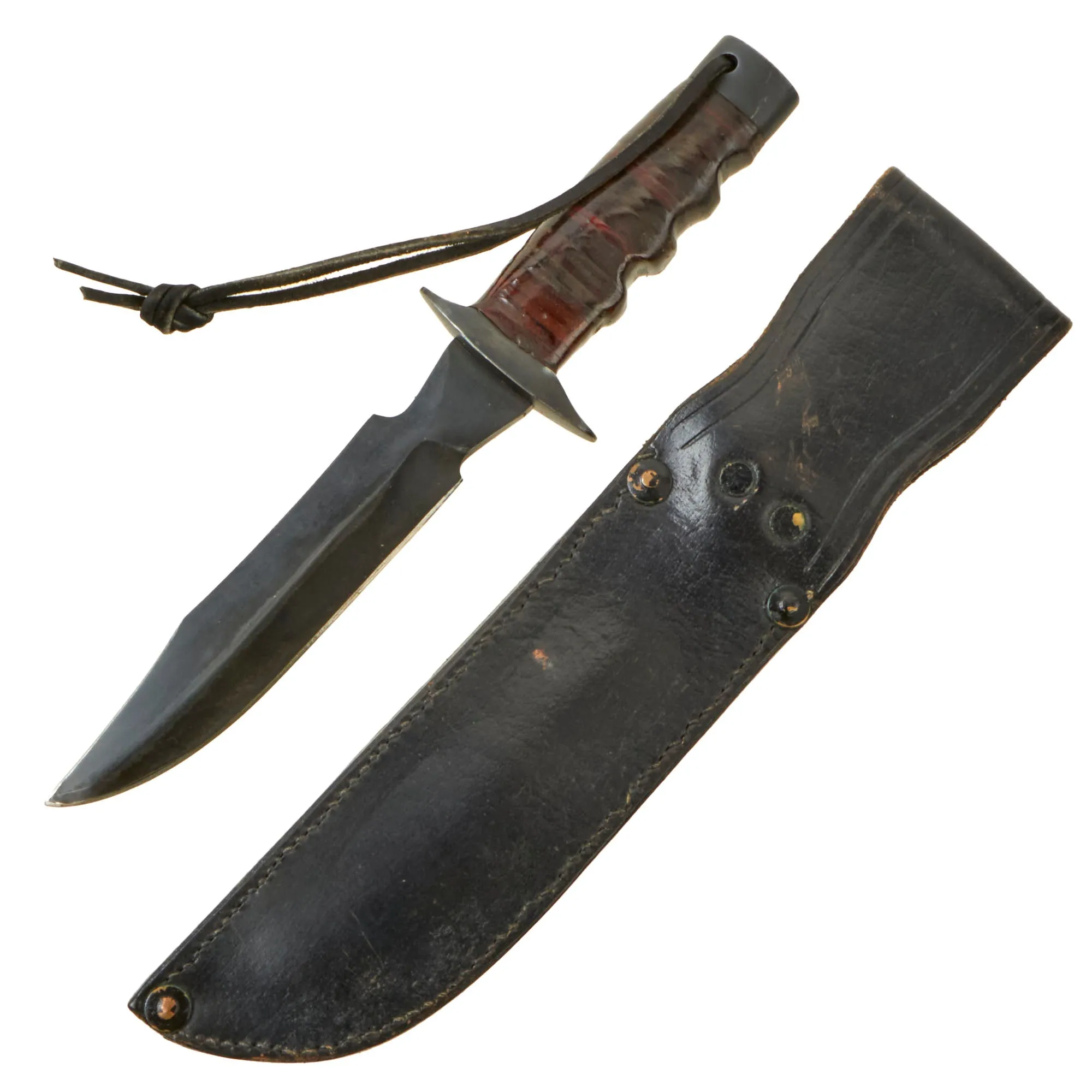 Original U.S. Vietnam War Studies and Observations Group SOG Knife With Correct Sheath and Whetstone - Unmarked For Plausible Deniability of Covert Operators