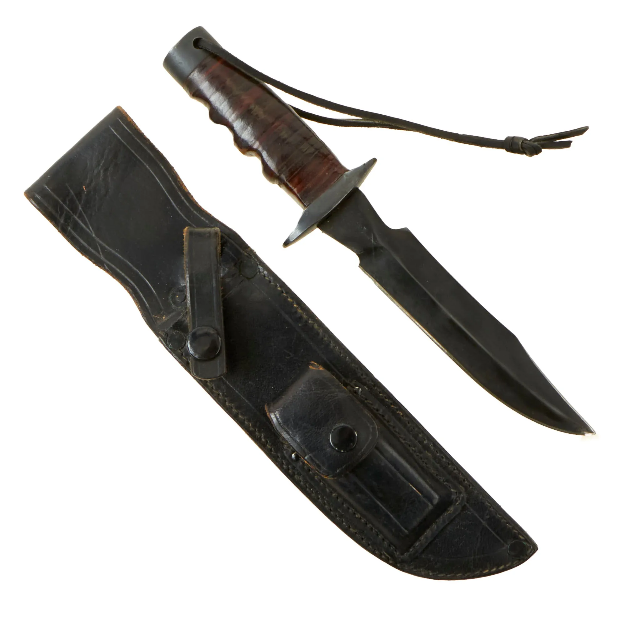 Original U.S. Vietnam War Studies and Observations Group SOG Knife With Correct Sheath and Whetstone - Unmarked For Plausible Deniability of Covert Operators