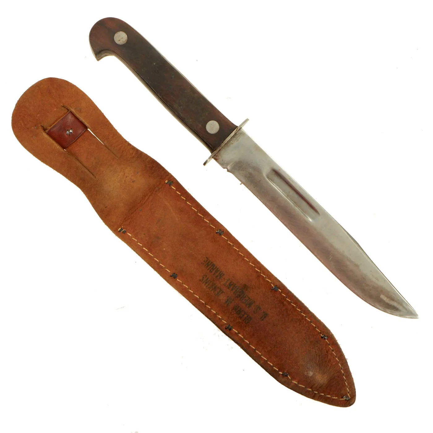 Original U.S. WWII Fighting Knife by Royal Cutlery Named to Merchant Marine with Scabbard