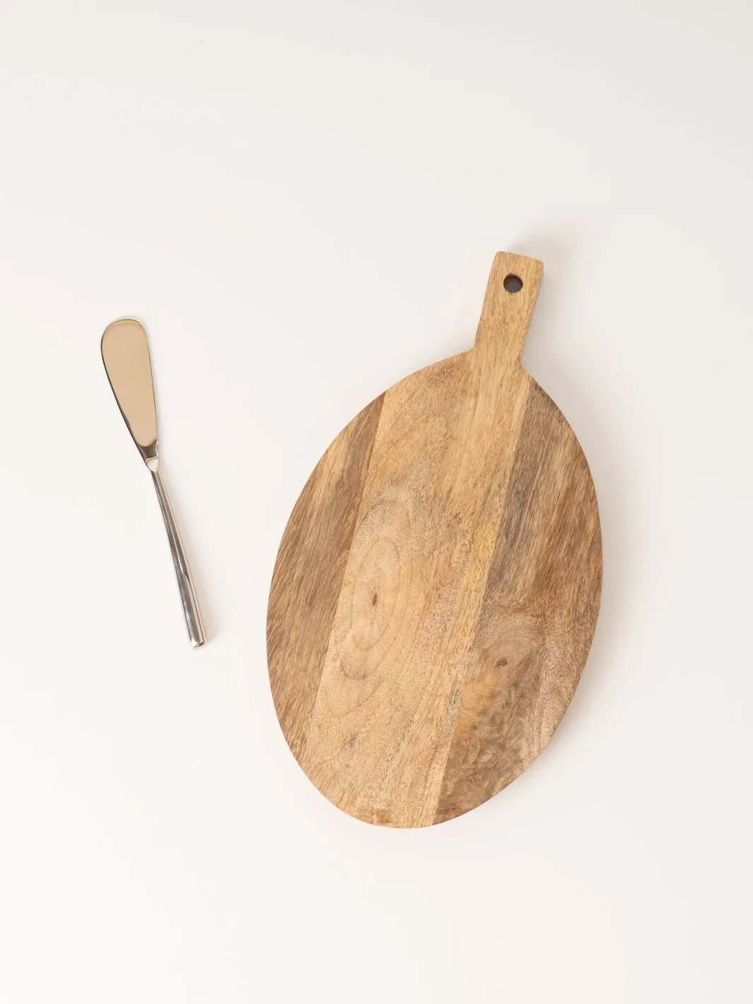 Oval Mango Wood Cutting Board with Knife