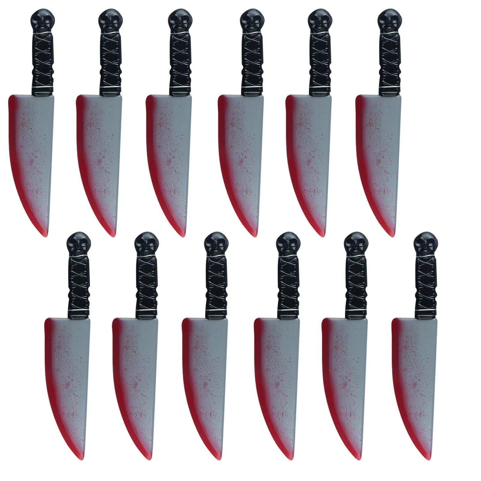 Pack of 12 Realistic Blood Stained Knife Weapon Plastic - 38 cm Halloween Horror Scary Killer Fancy Dress Party Props