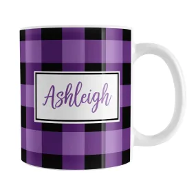 Personalized Name Purple and Black Buffalo Plaid Mug