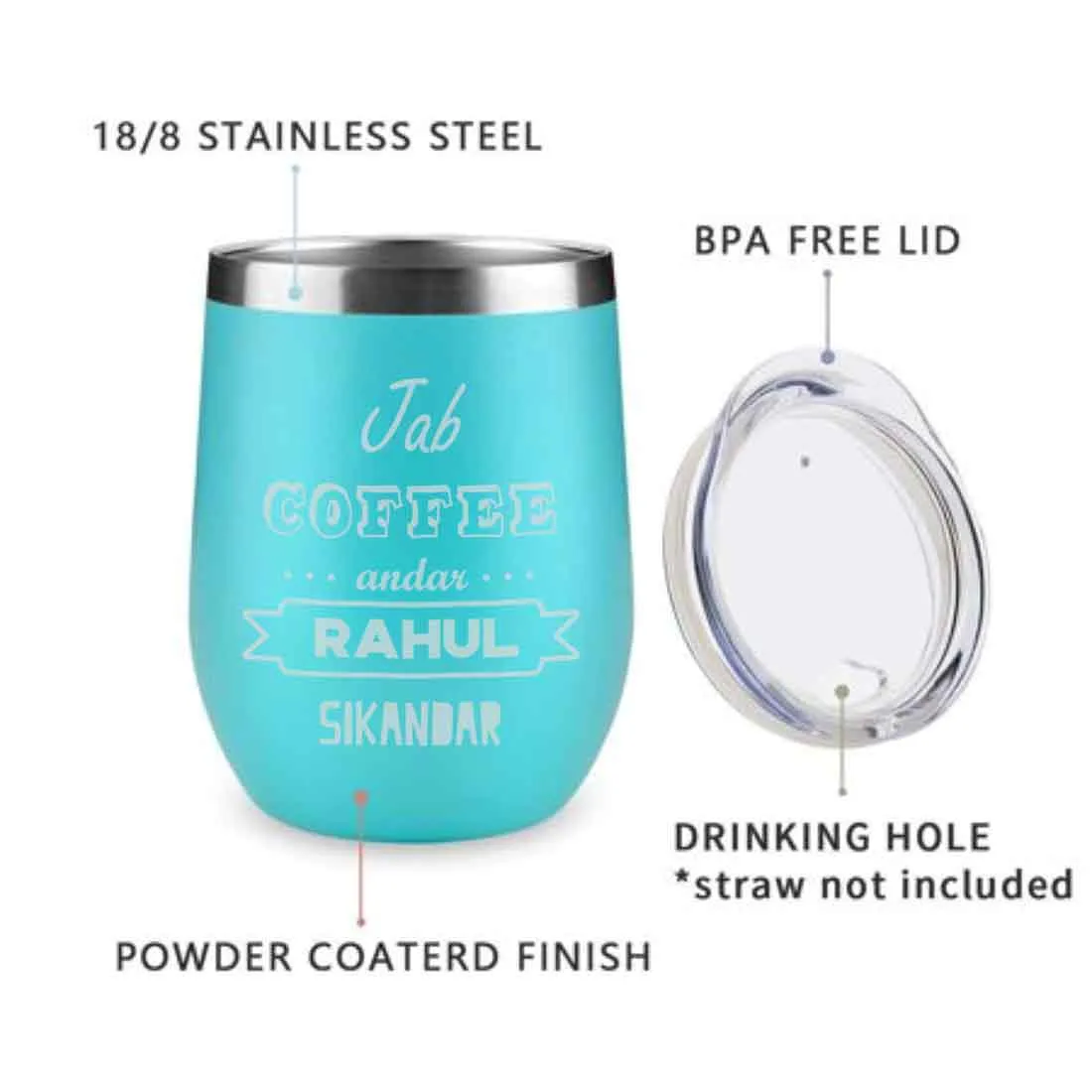 Personalized Travel Coffee Mug With Lid Name Engraved Stainless Steel Cup -Coffee