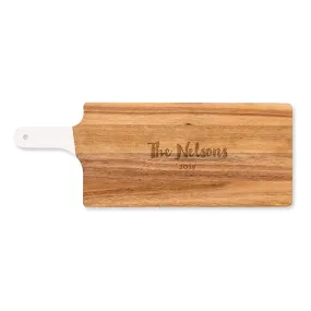 PERSONALIZED WOODEN CUTTING & SERVING BOARD WITH WHITE HANDLE  -  RETRO SCRIPT