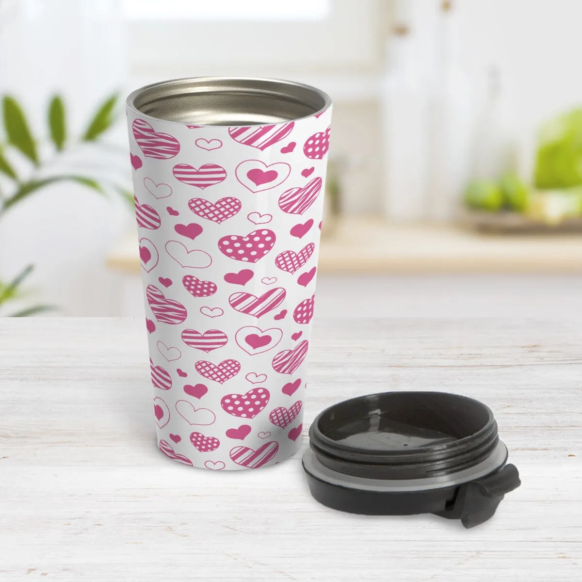 Pink Heart Doodles Travel Mug