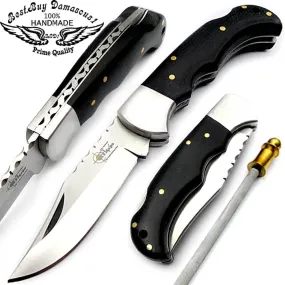 Pocket knives Black Wood Pocket knife for men 6.5'' Stainless Steel knife, Pocket knife Hunting Folding Knife gifts for men