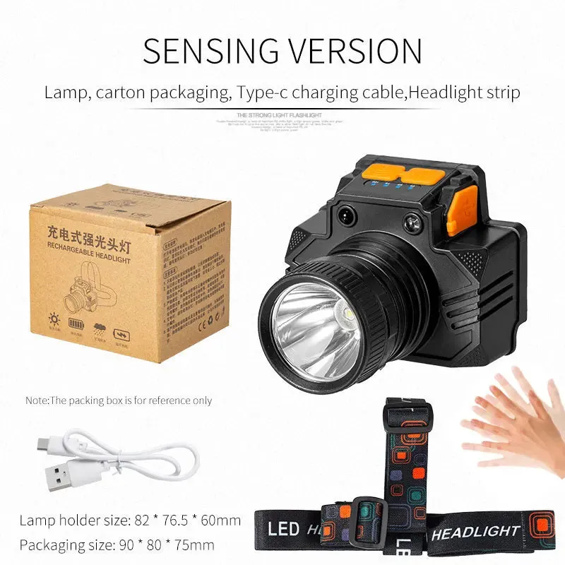 Powerful Light Sensor LED Headlamp Bicycle Fishing Headlight USB Rechargeable Torch Lamp Outdoor Waterproof Camping Head Lights