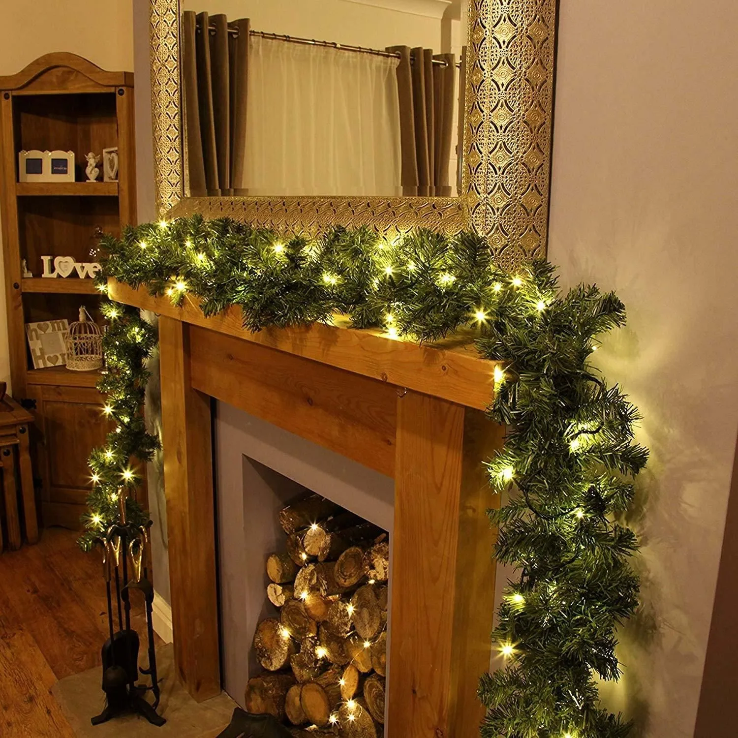 Pre-Lit Christmas Garland with LED Lights and Timer Function