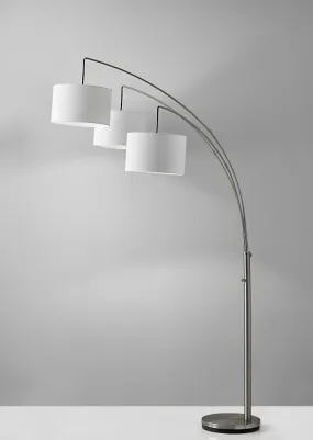 "74"" Steel Three Light Tree Floor Lamp With White Solid Color Drum Shade"