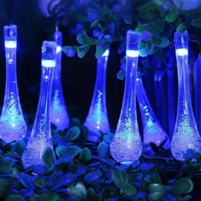 Raindrop Design Solar Powered Blue & White Led String Lights