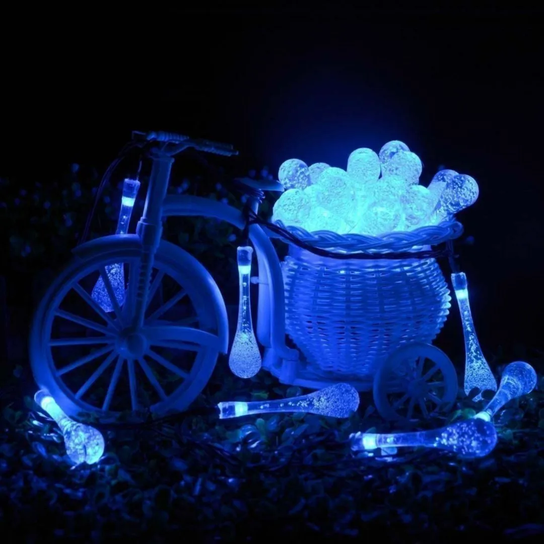 Raindrop Design Solar Powered Blue & White Led String Lights