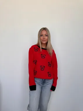 Red and Black Multi Bulldog Knit Long Sleeve