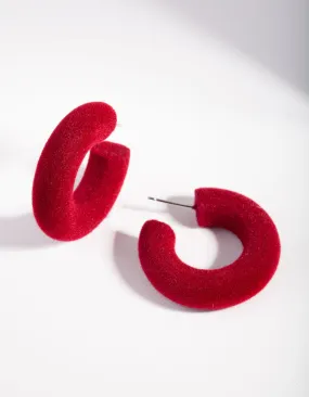 Red Flocked Hoop Earrings