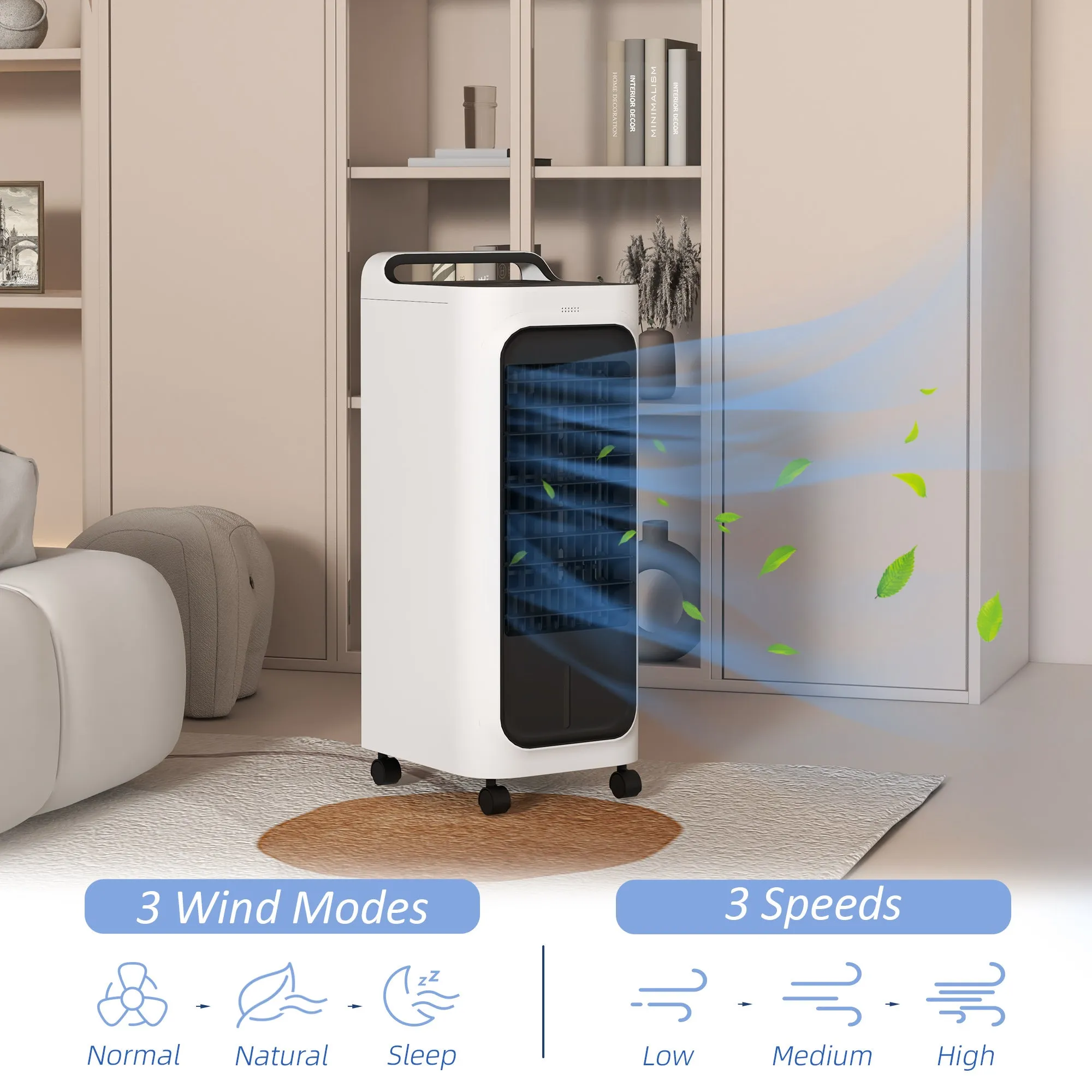 Room Air Cooler with Ice Packs, Ice Cooling Fan Water Conditioner Humidifier Unit with Remote, Timer, Oscillating