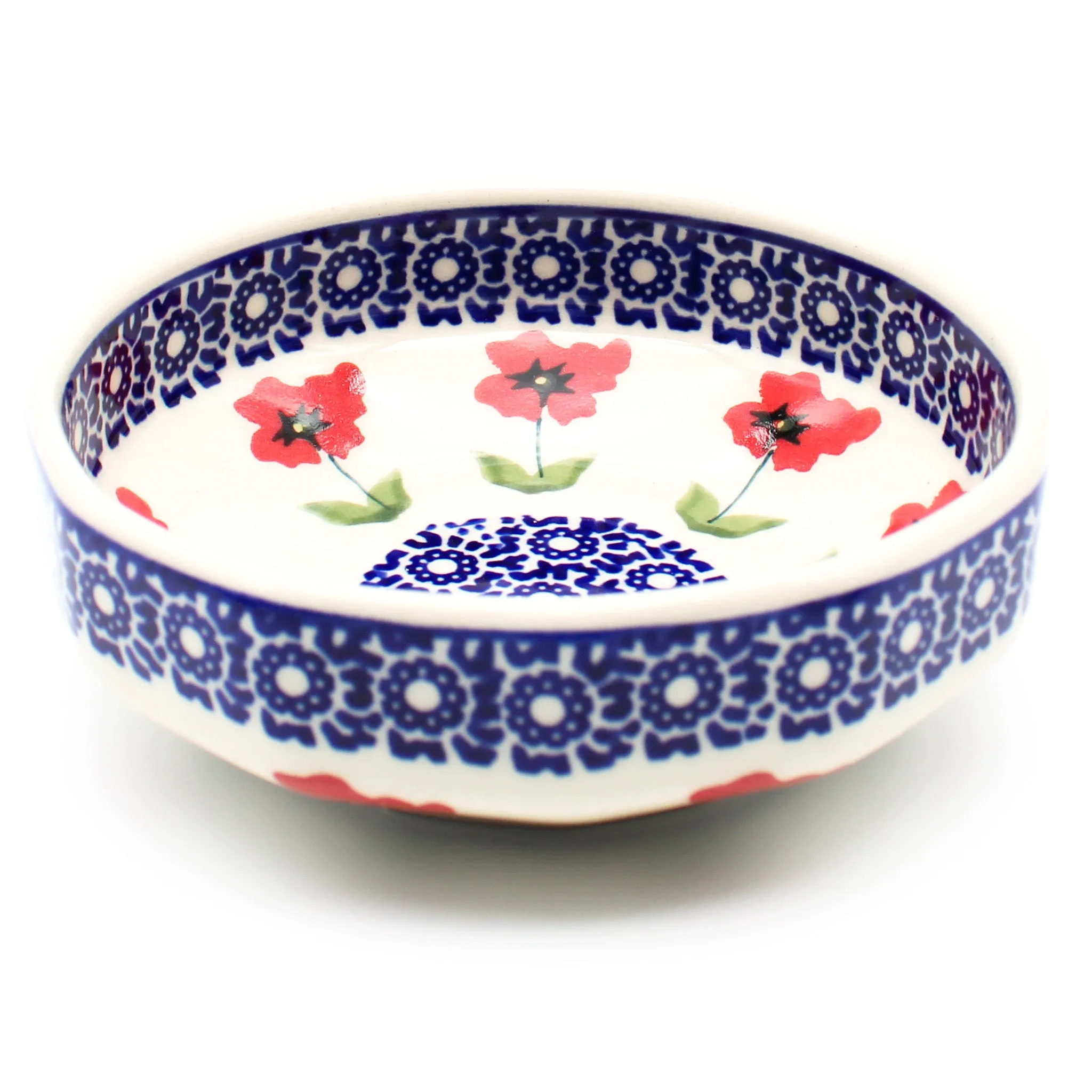 Shallow Little Bowl 8 oz in Red Daisy