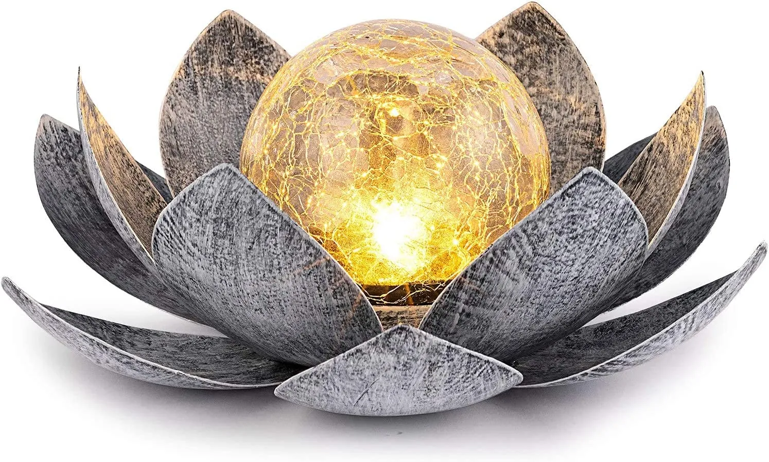 Solar Lights Outdoor Garden, Crackle Globe Glass Lotus