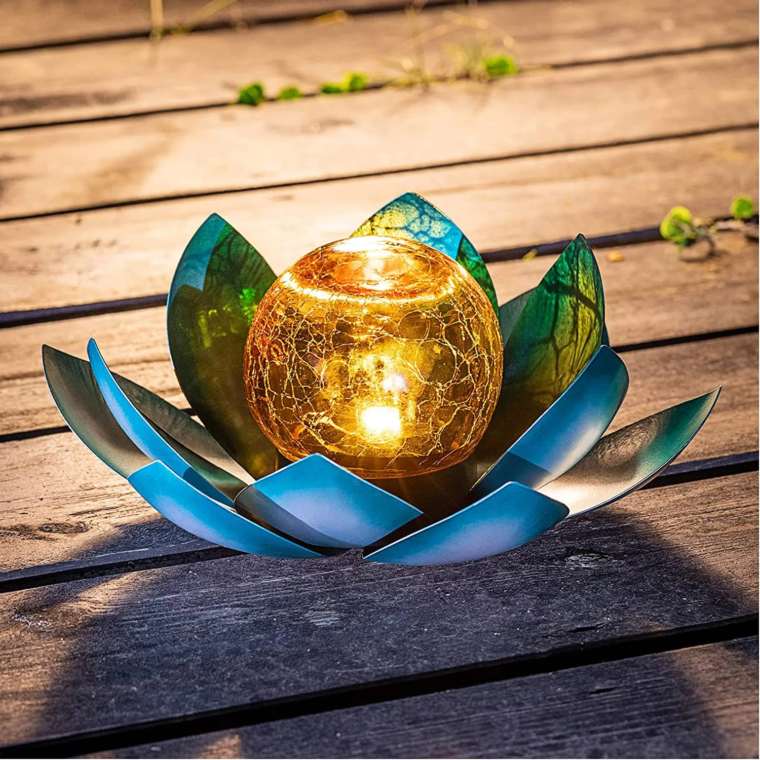 Solar Lights Outdoor Garden, Crackle Globe Glass Lotus