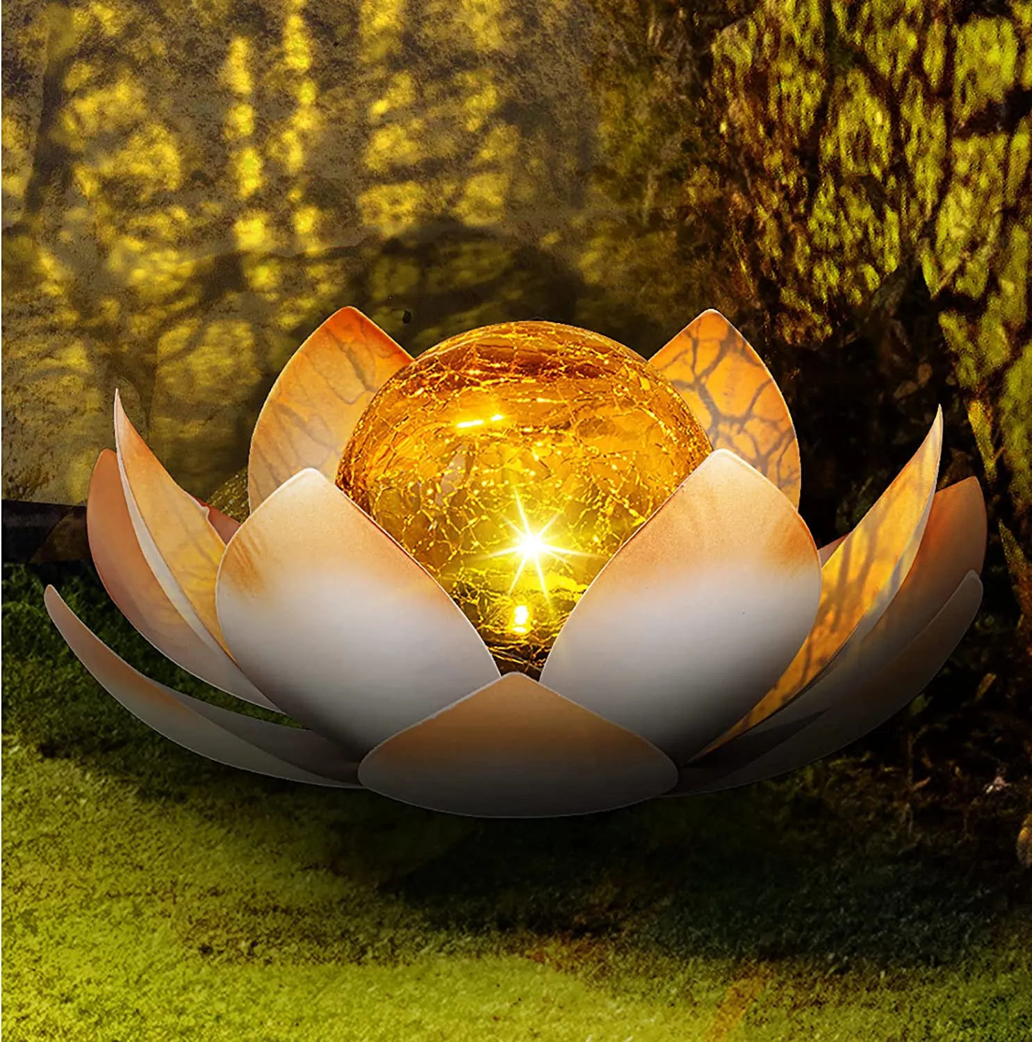 Solar Lights Outdoor Garden, Crackle Globe Glass Lotus