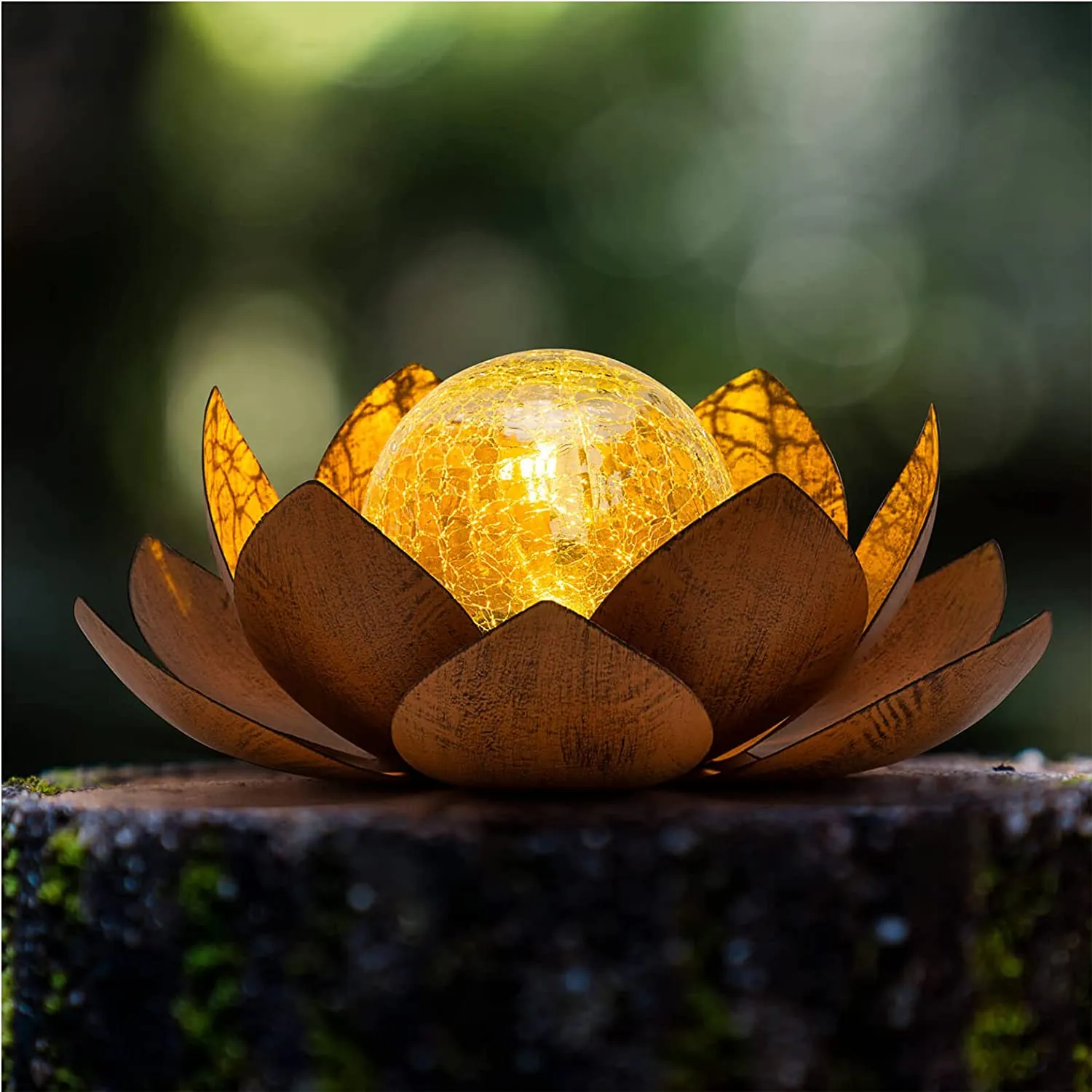 Solar Lights Outdoor Garden, Crackle Globe Glass Lotus