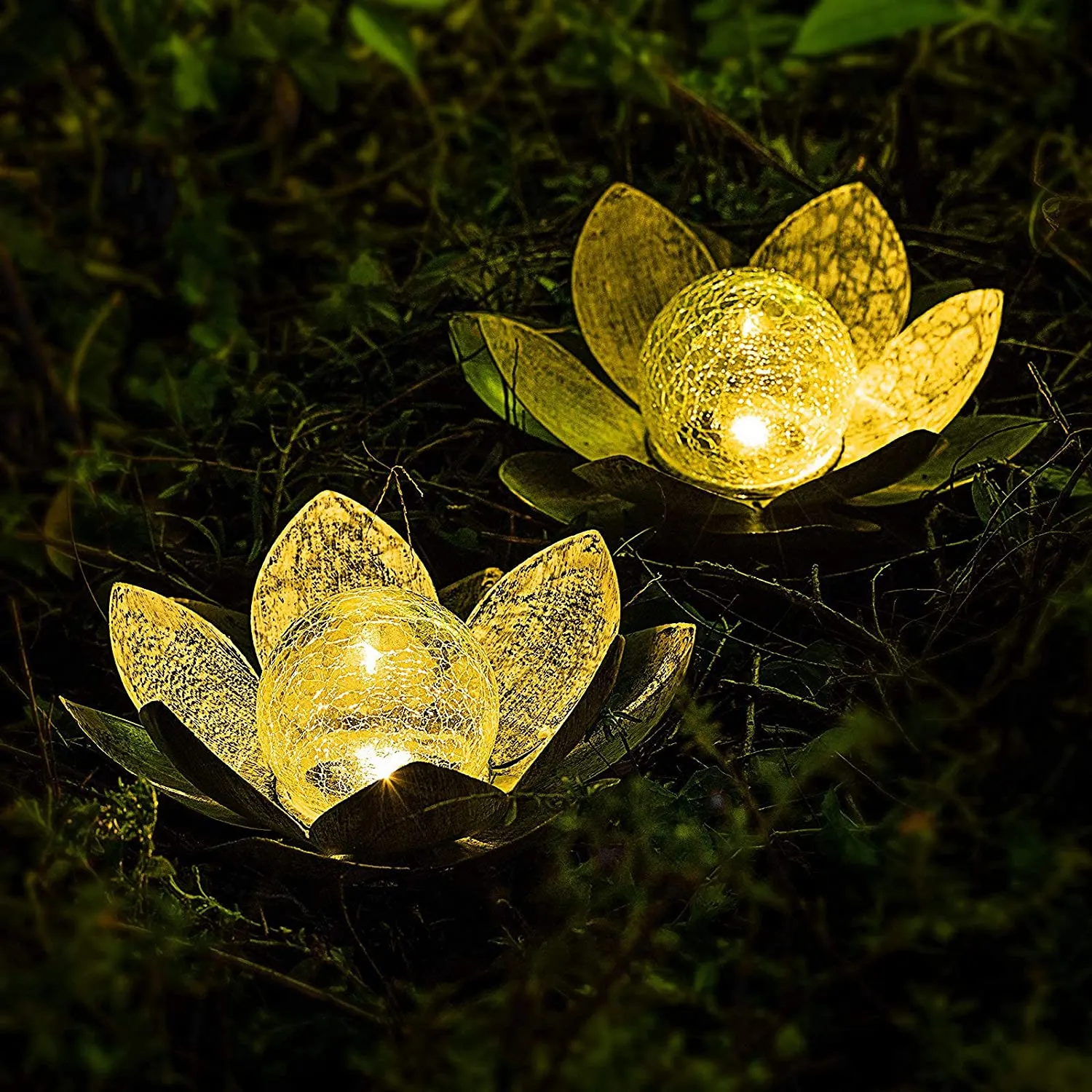 Solar Lights Outdoor Garden, Crackle Globe Glass Lotus