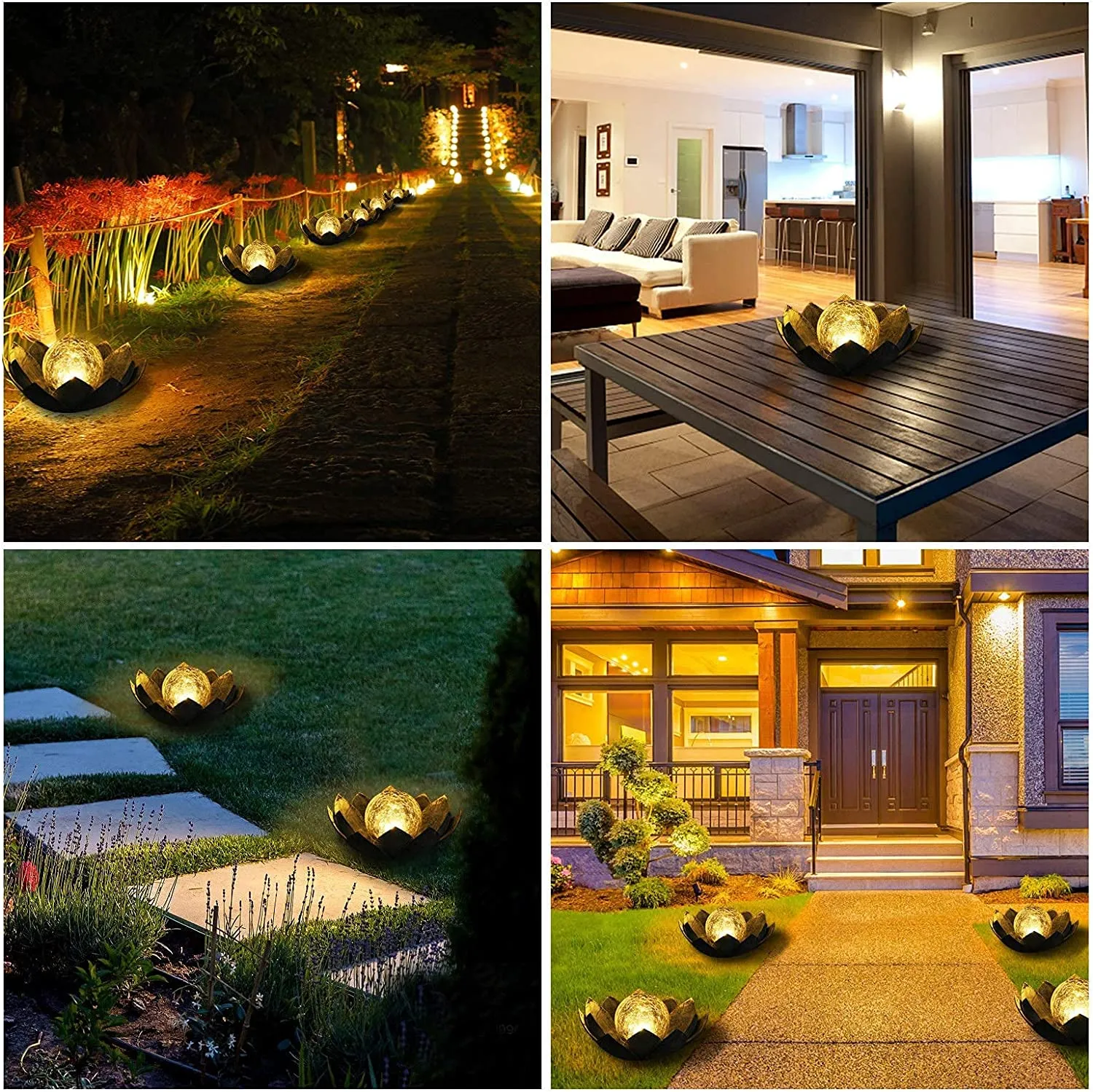 Solar Lights Outdoor Garden, Crackle Globe Glass Lotus