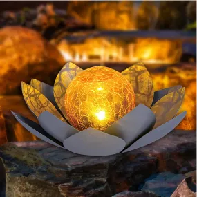 Solar Lights Outdoor Garden, Crackle Globe Glass Lotus