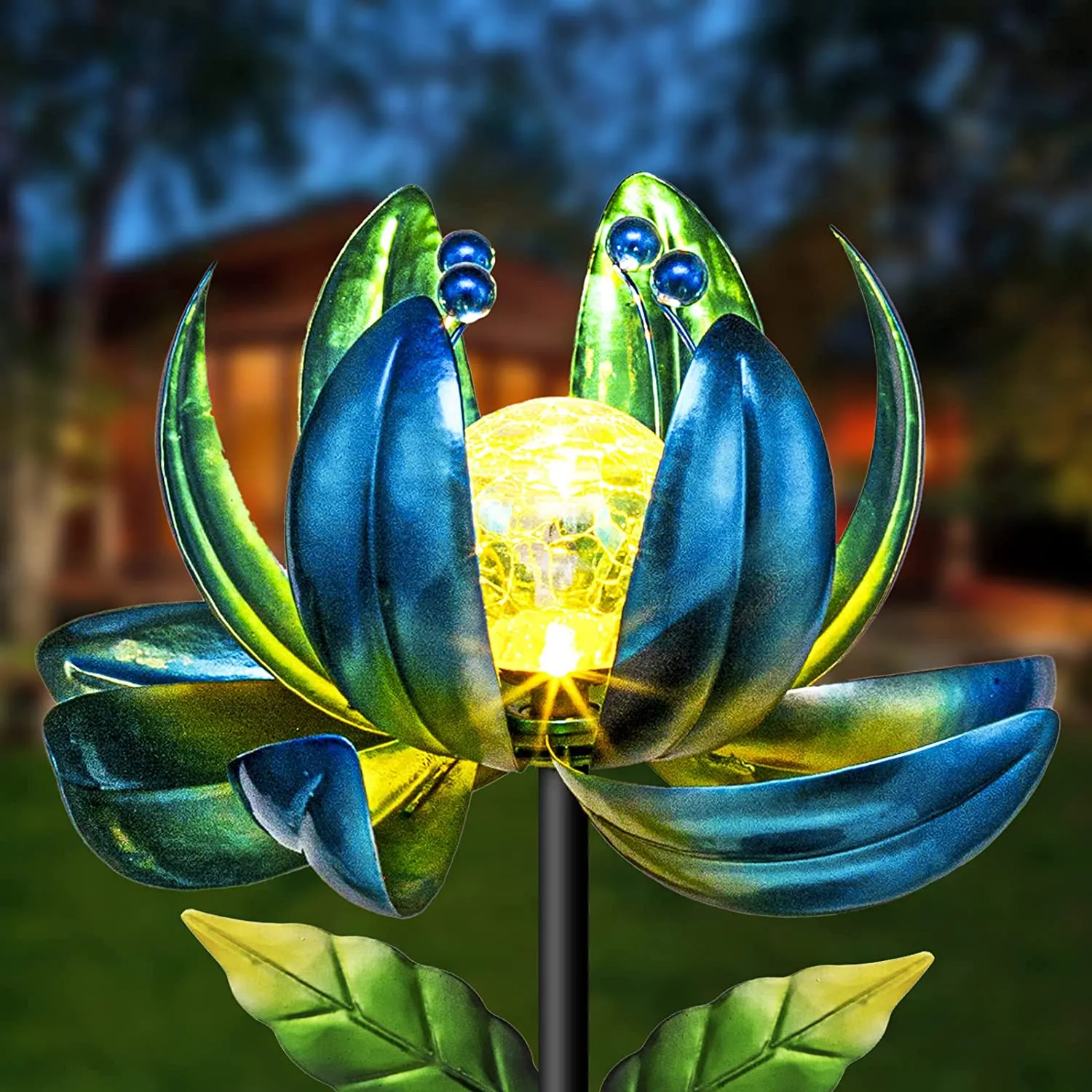 Solar Lights Outdoor Garden, Crackle Globe Glass Lotus