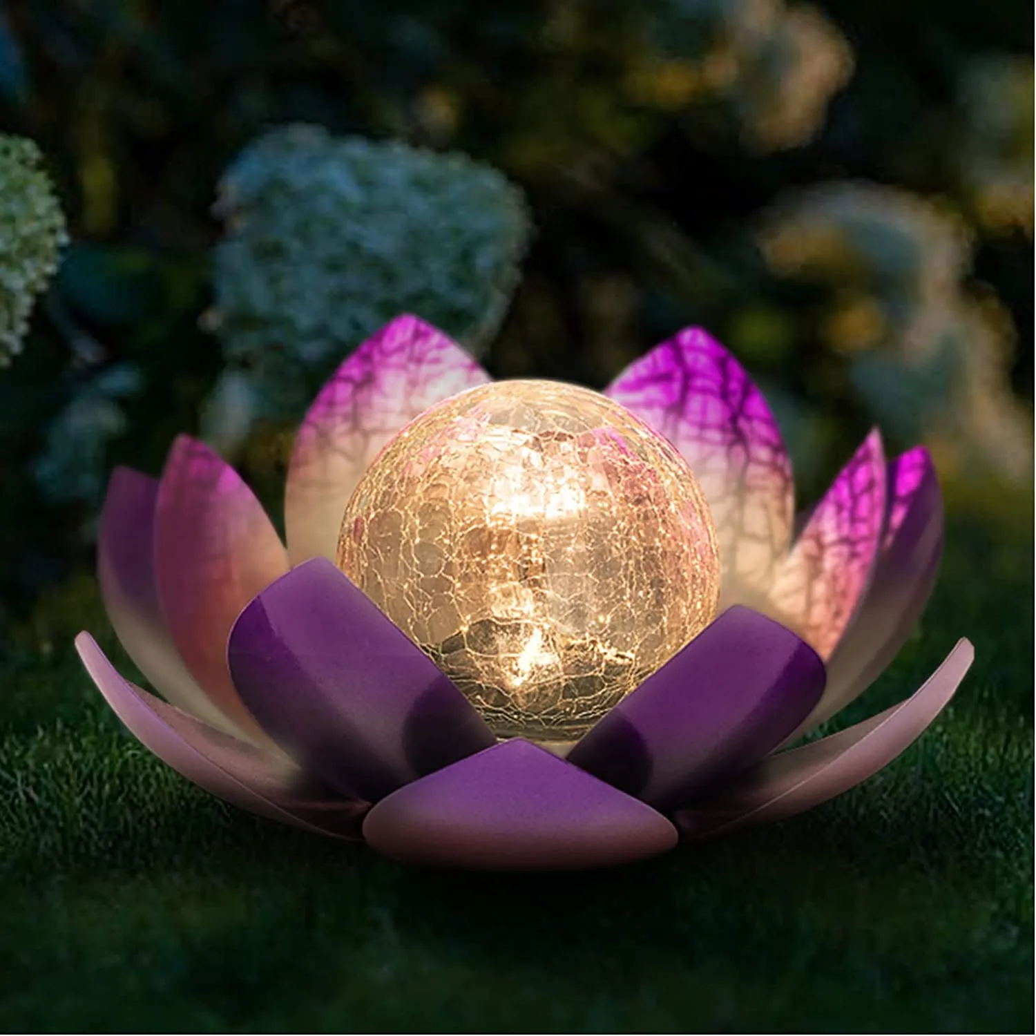 Solar Lights Outdoor Garden, Crackle Globe Glass Lotus