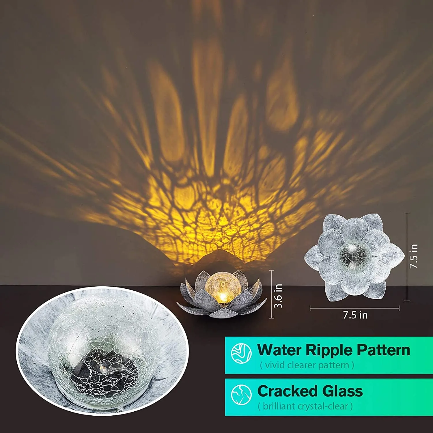 Solar Lights Outdoor Garden, Crackle Globe Glass Lotus