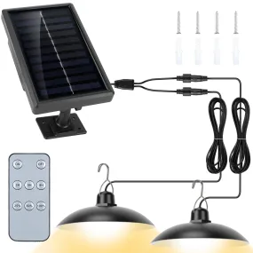 Solar Shed Lights Dual Lighting Heads Dimmable Timing Auto Sensor Turn Off Hanging Lamp IP65 Waterproof Remote Control Pendant Light For Garden Patio