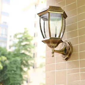 Solar Vintage House Wall Light with Metal Frame, Glass Shade, and LED Bulb - Outdoor Wall Mounted Lamp