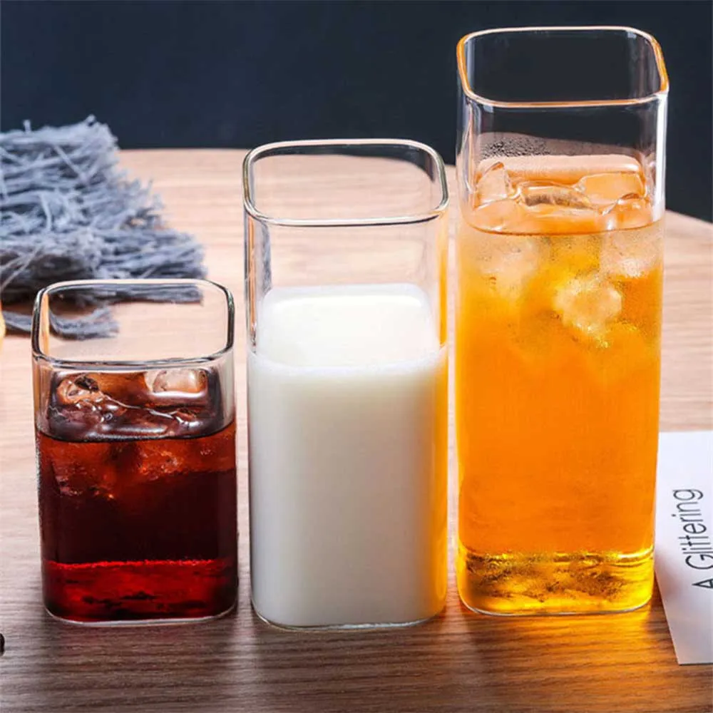 Square Simple Glass Cup - Transparent