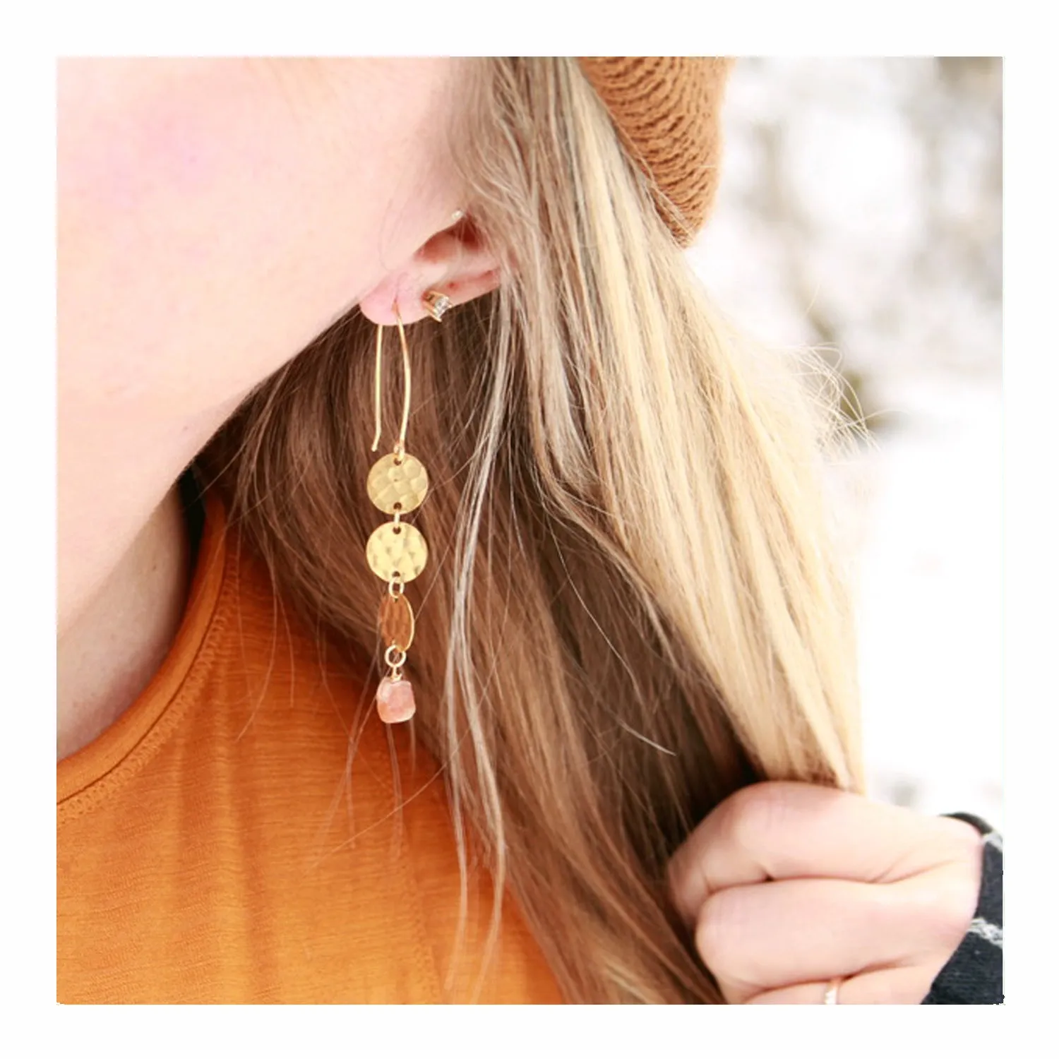 Sunstone Disc Earring