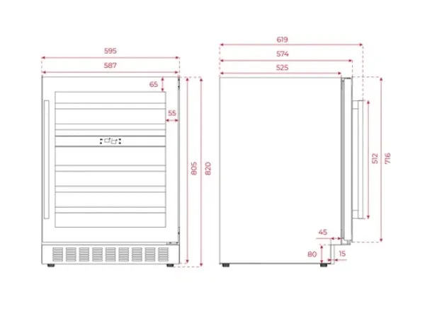 Teka RVU 20046 GBK Free Standing Wine Cooler With Capacity for 46 Bottles and Adjustable Temperature Control