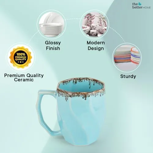 The Better Home Ceramic Tea Coffee Cup with Handles (560 ml x 8) | Microwave Safe | Refrigerator Safe | Scratch Resistant | Stain Proof | Glossy Finish | Gifting Set | (Pack of 8- Sky Blue)