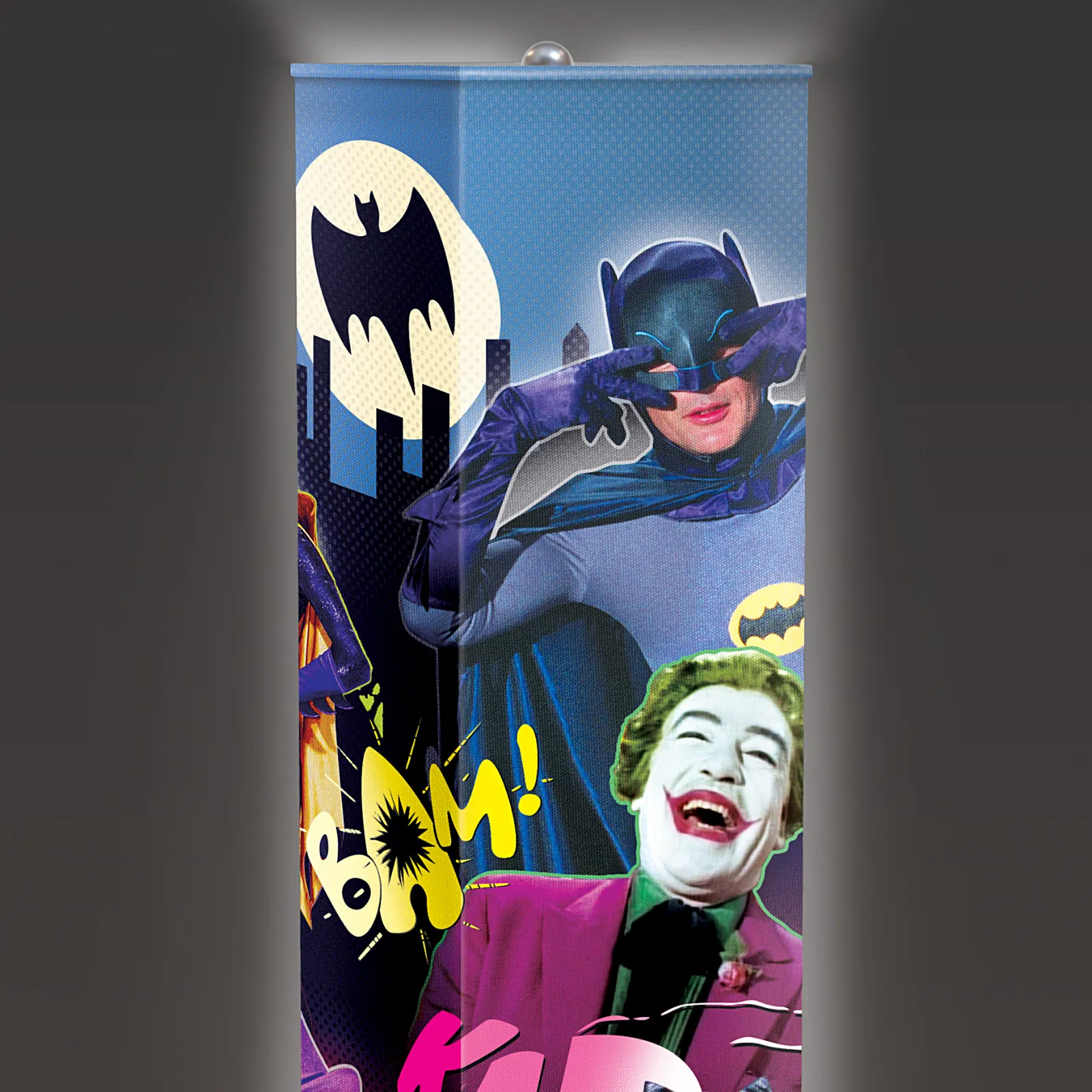 The Bradford Exchange Batman Floor Lamp Features Colorful Graphics of Robin Batgirl Catwoman Joker Penguin Riddler Mr Freeze and Egghead on 4 Sided Fabric Shade with Hands Free Floor Switch  5'-Feet