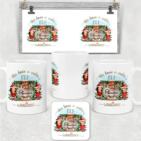 This House is Under Elf Surveillance Personalised Christmas Eve Mug and Coaster Set