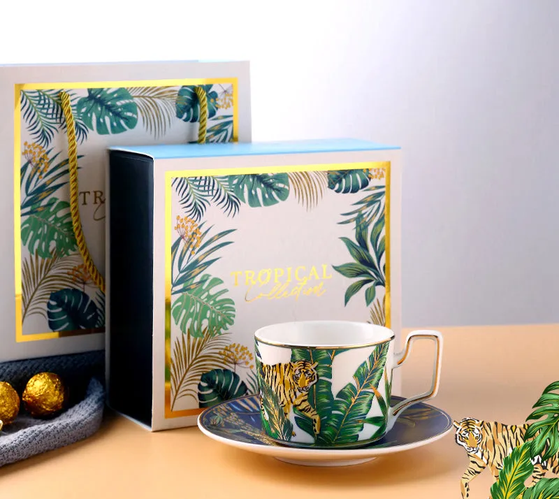 Tiger Gold-Rimmed Tea / Coffee Cup and Saucer Set (Jungle Series)